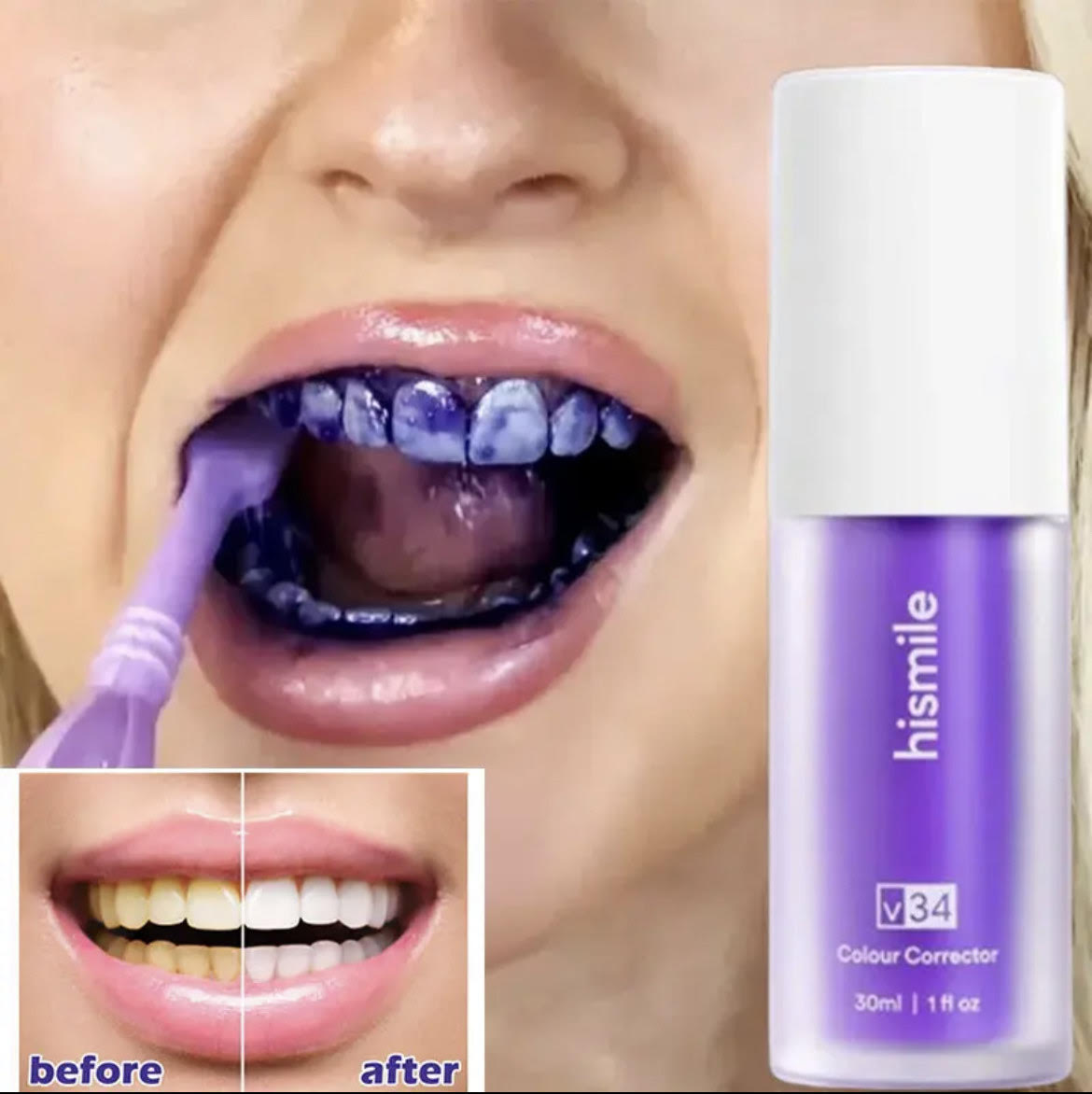 V34 Mousse Toothpaste Teeth Cleaning Purple Whitening Toothpaste