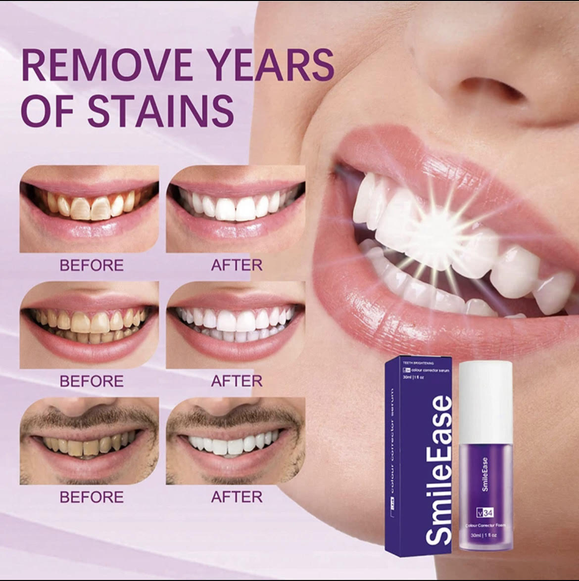 V34 Mousse Toothpaste Teeth Cleaning Purple Whitening Toothpaste