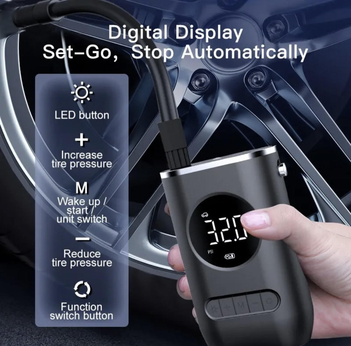 Portable Mini Self-Propelled Electric Car Air Pump - Handheld Wireless Tire Pump with Digital Display and Charging Capability