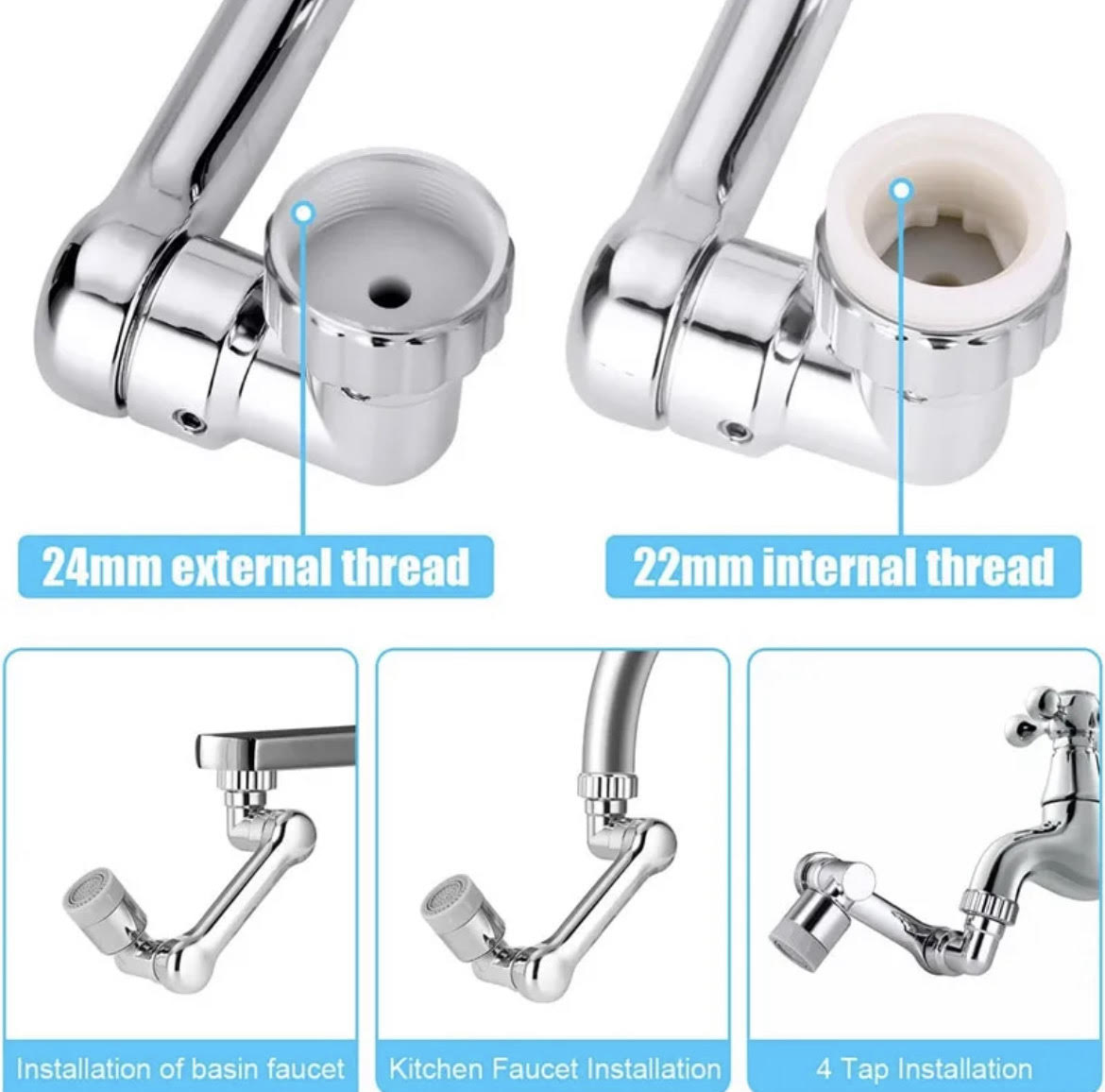 Faucet Extender with 1080° Rotating Sprayer Head and 22/24mm Adaptor