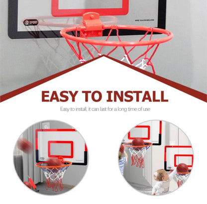 Children's Mini Basketball Hoop Set with Wall-Mounted Frame, Adjustable Stand, Hanging Basket, and Backboard