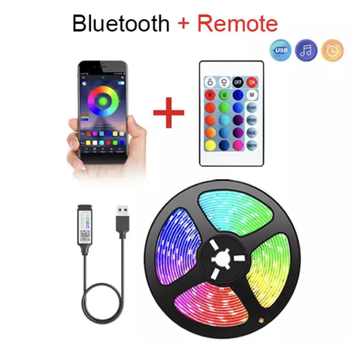 Bluetooth 5050 USB LED Strip Light with Tape