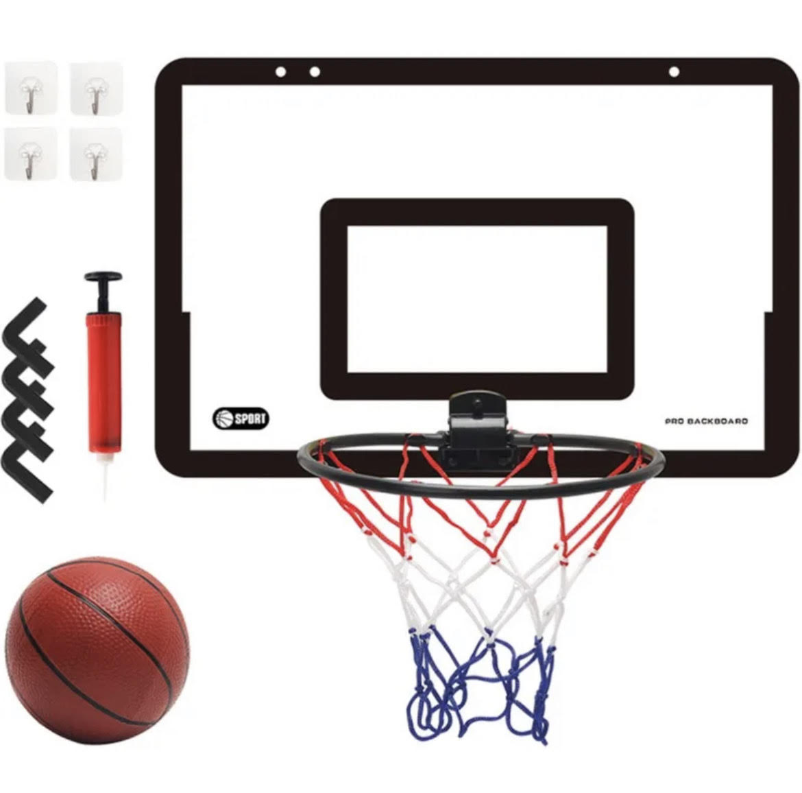 Children's Mini Basketball Hoop Set with Wall-Mounted Frame, Adjustable Stand, Hanging Basket, and Backboard