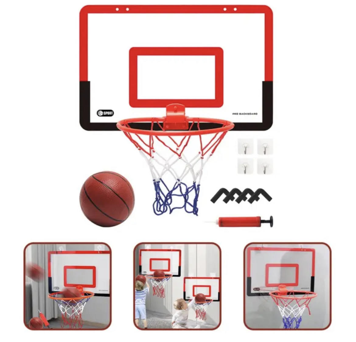 Children's Mini Basketball Hoop Set with Wall-Mounted Frame, Adjustable Stand, Hanging Basket, and Backboard