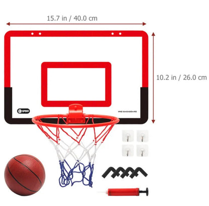 Children's Mini Basketball Hoop Set with Wall-Mounted Frame, Adjustable Stand, Hanging Basket, and Backboard